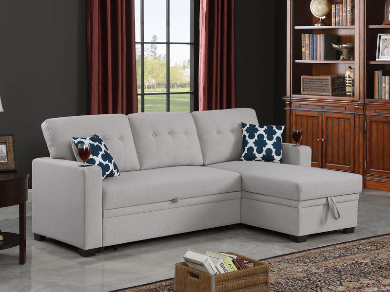 82" Width Sectional With Storage Chaise And Cupholder Armrest