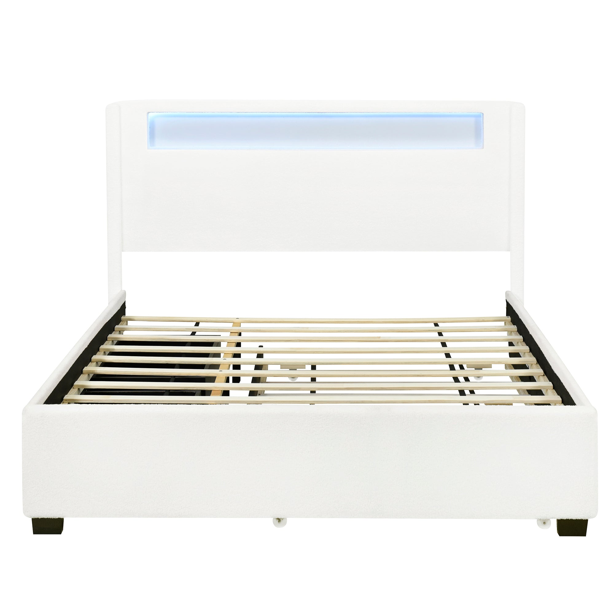 Queen Size Upholstered Platform Bed with LED Frame, with Twin  XL Size Trundle and 2 drawers, Teddy Fleece, White - Atlantic Fine Furniture Melbourne FL