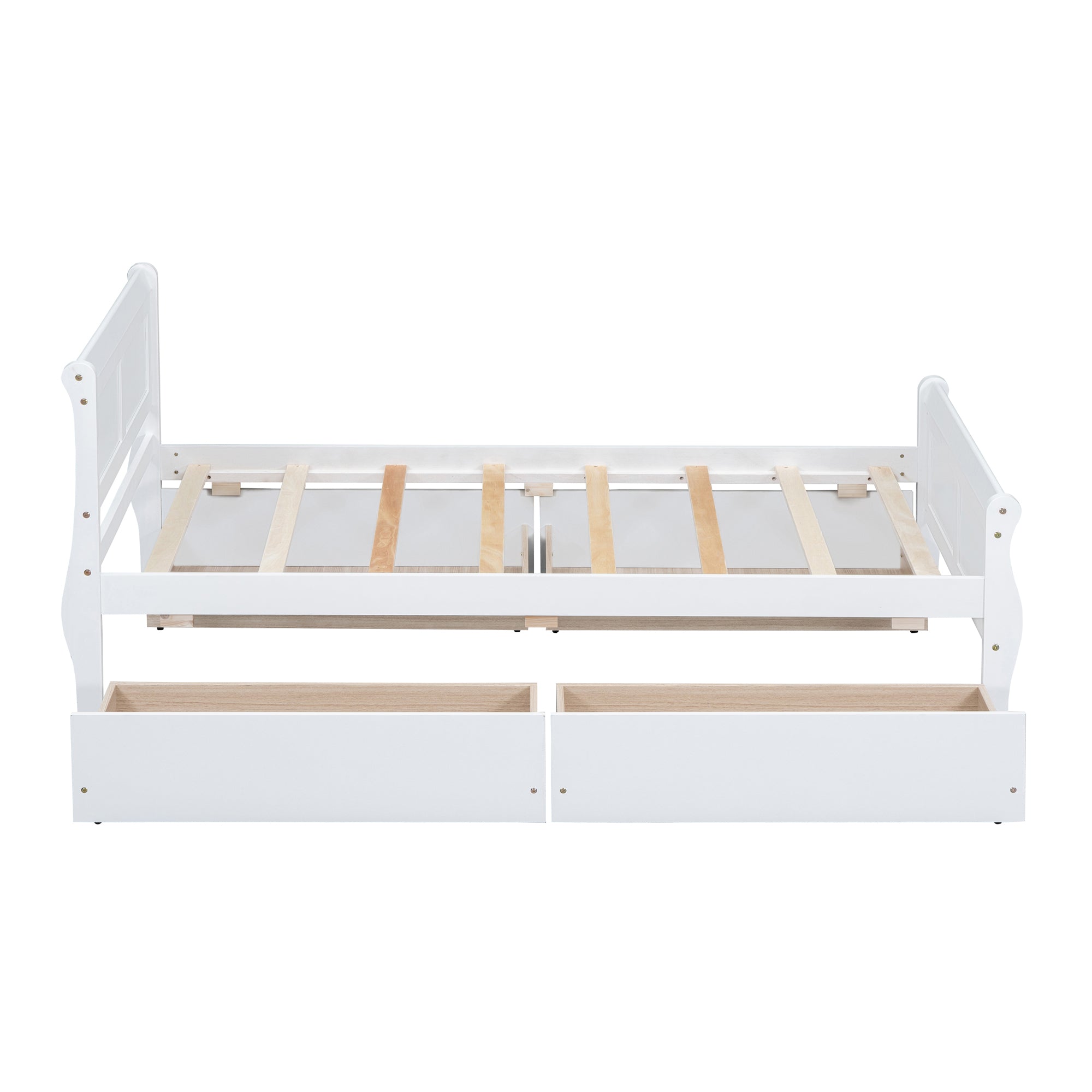 Twin Size Wood Platform Bed with 4 Drawers and Streamlined Headboard & Footboard, White - Atlantic Fine Furniture Melbourne FL