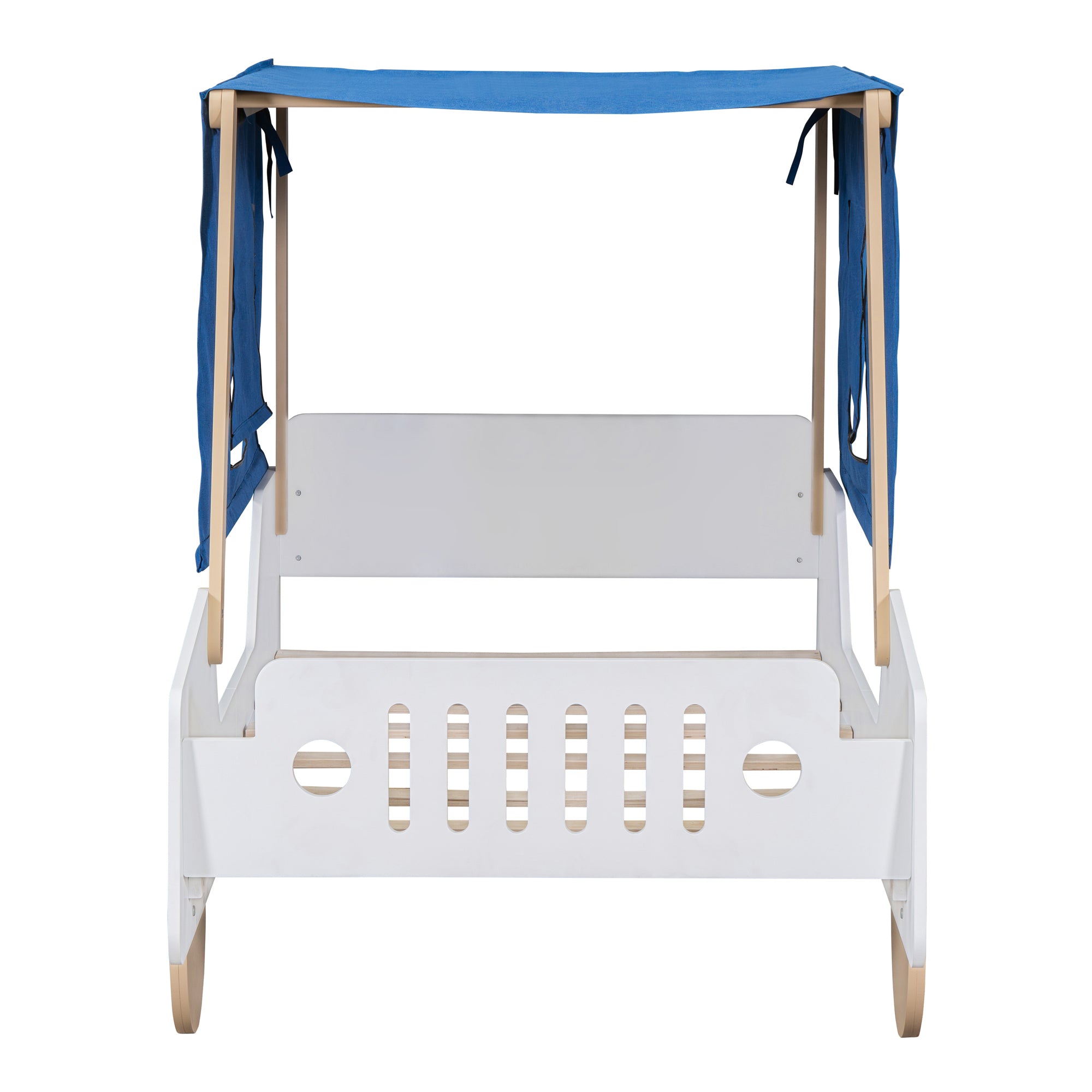 Twin Size Car Shaped Bed with Tents,White+Natural - Atlantic Fine Furniture Melbourne FL