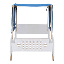 Twin Size Car Shaped Bed with Tents,White+Natural