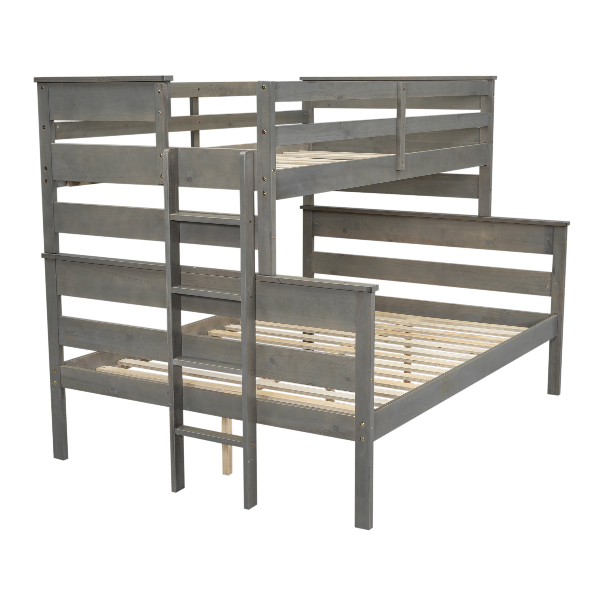 Wood Twin XL over Queen Bunk Bed with Ladder, Gray - Atlantic Fine Furniture Melbourne FL