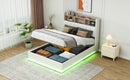 Full Size  Upholstered Platform Bed with Storage Headboard and Hydraulic Storage System, PU Storage Bed with LED Lights and USB charger, White