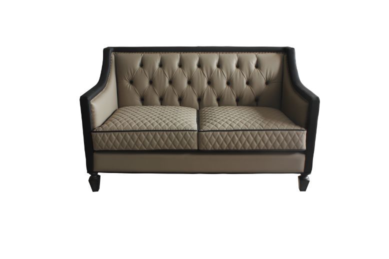 House - Beatrice Loveseat - Tan PU, Black PU & Charcoal Finish