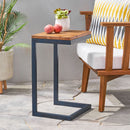 C Shaped End Table With Iron Base And Fir Wood To