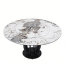 Round Dining Table With Carbon Steel Base And Lazy Susan Industrial Style - Black / White