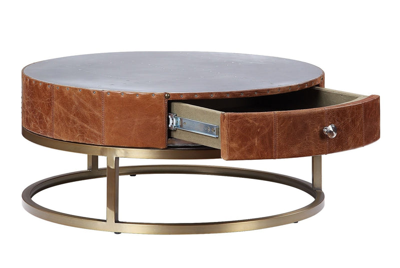 Tamas - Coffee Table - Aluminum & Cocoa Top Grain Leather - 13" - Atlantic Fine Furniture Inc