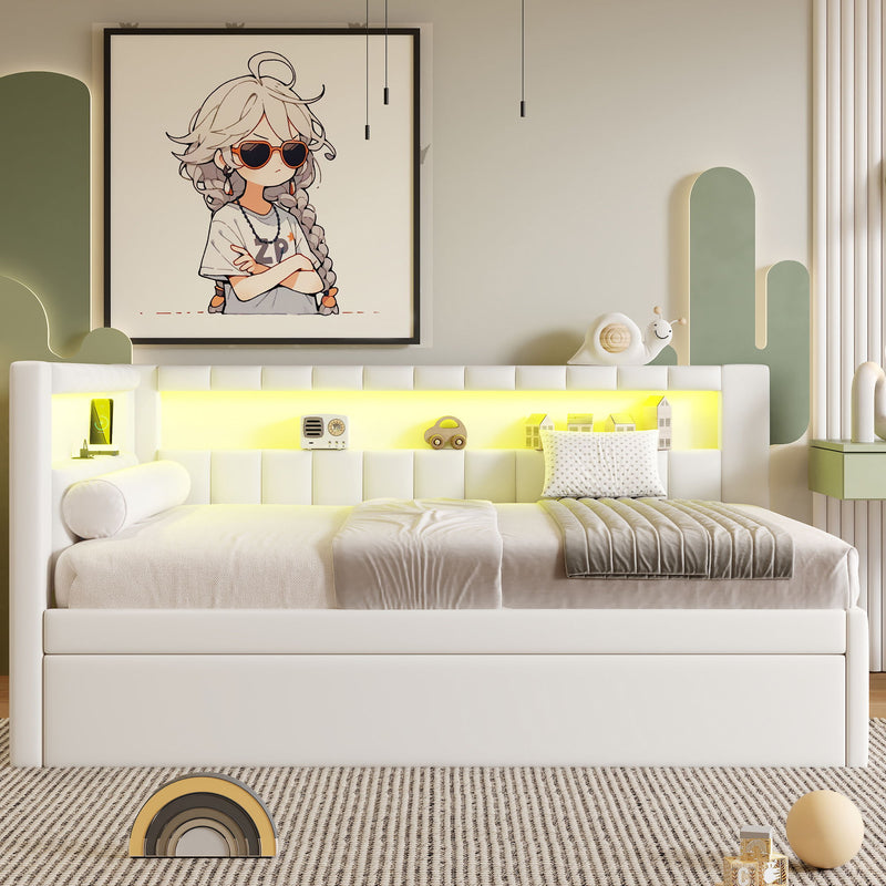 Upholstered Platform Bed With USB Ports And LED Belt