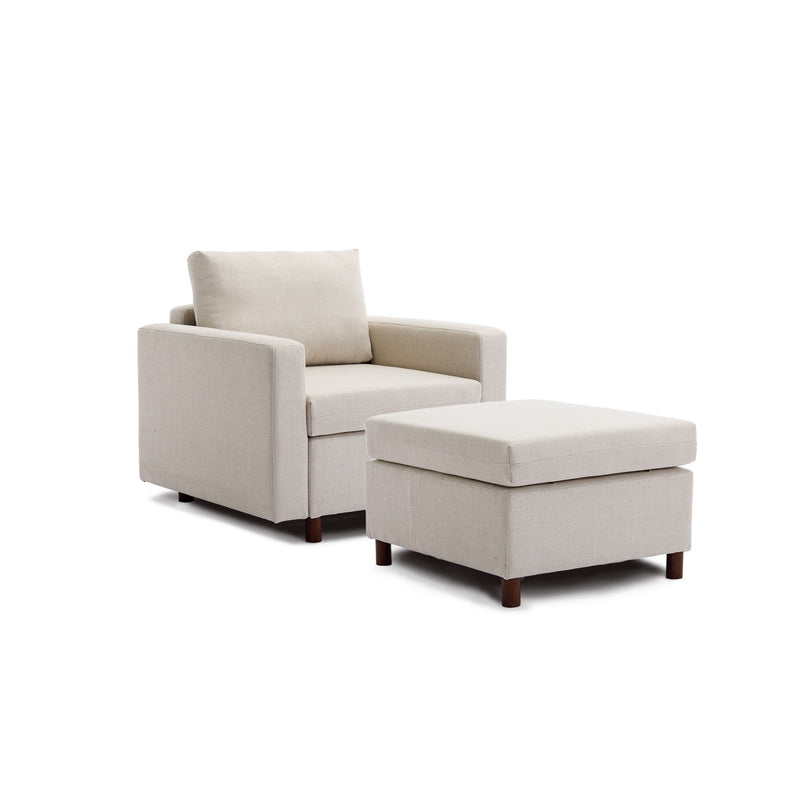 Single Seat Module Sofa Sectional Couch With Armrest With 1 Ottoman, Cushion Covers Non-Removable And Non-Washable