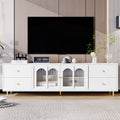 Modern TV Stand With Glass Door, 4 Drawers And 2 Cabinets