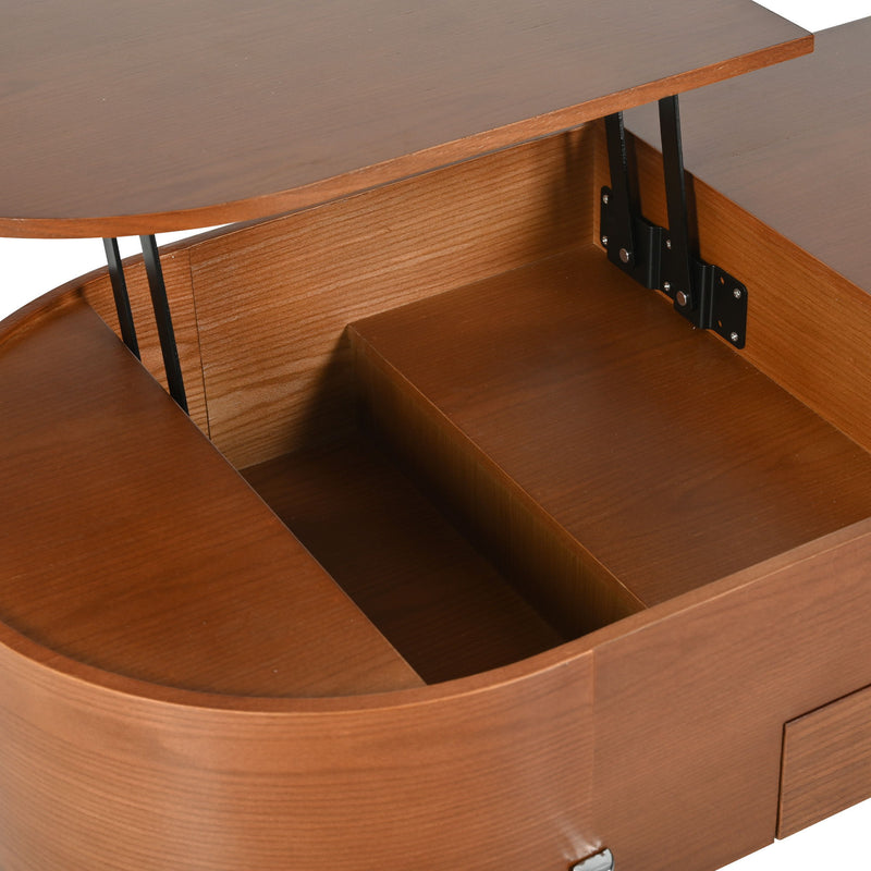 Lift Top Coffee Table With 360 Degree Marble Patterned Rotating Tray