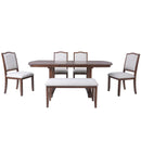 6 Piece Extendable Dining Table Set, Wood Table With Removable Leaf, 4 Upholstered Chairs And Bench - Cherry
