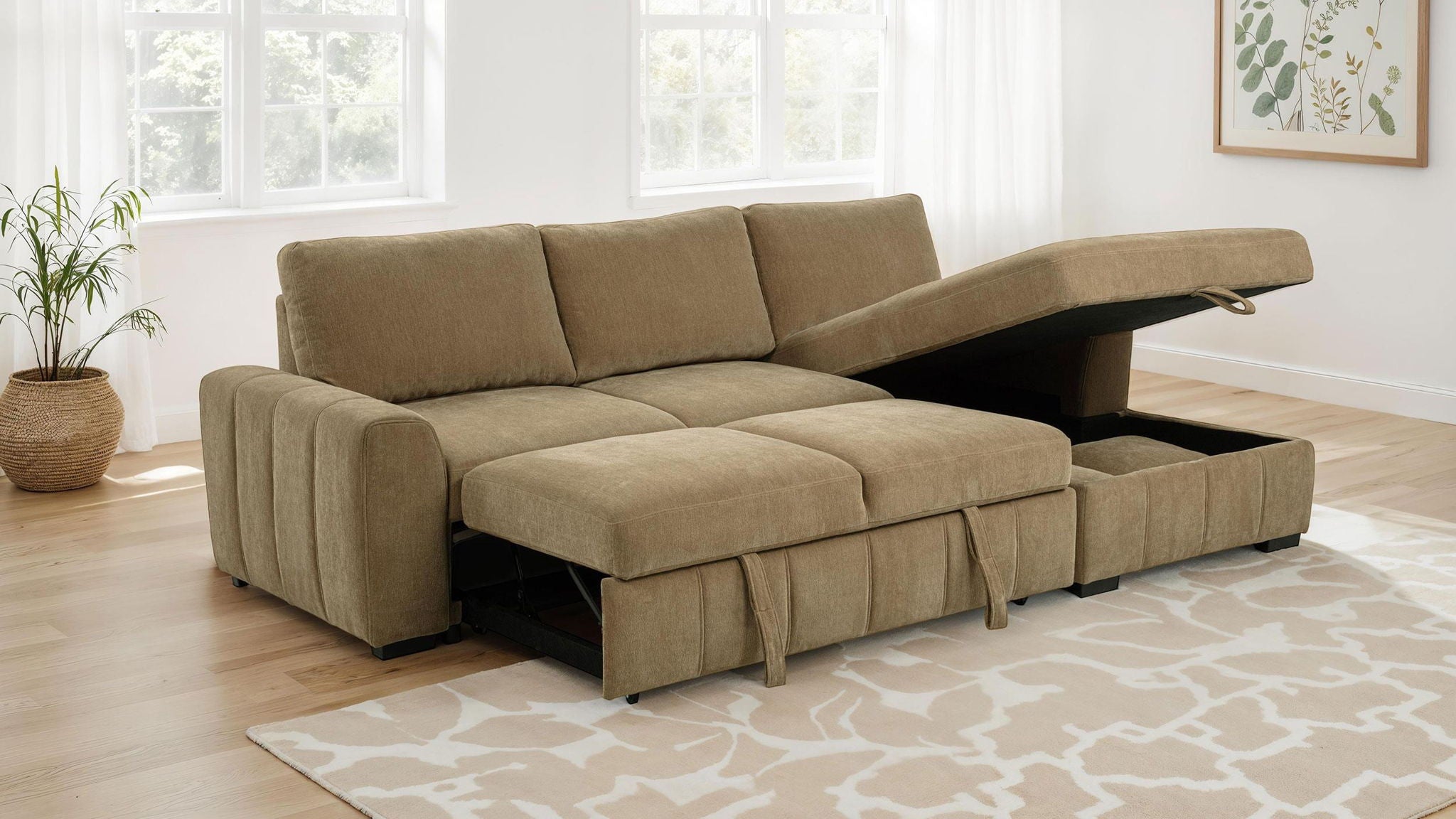 Pastrana Upholstered Sleeper Sectional Sofa RAF Chaise Camel_x000D_ - Atlantic Fine Furniture Melbourne FL