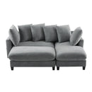 Upholstered L Shaped Sectional Sofa With Storage, Movable Ottoman, And 6 Throw Pillows