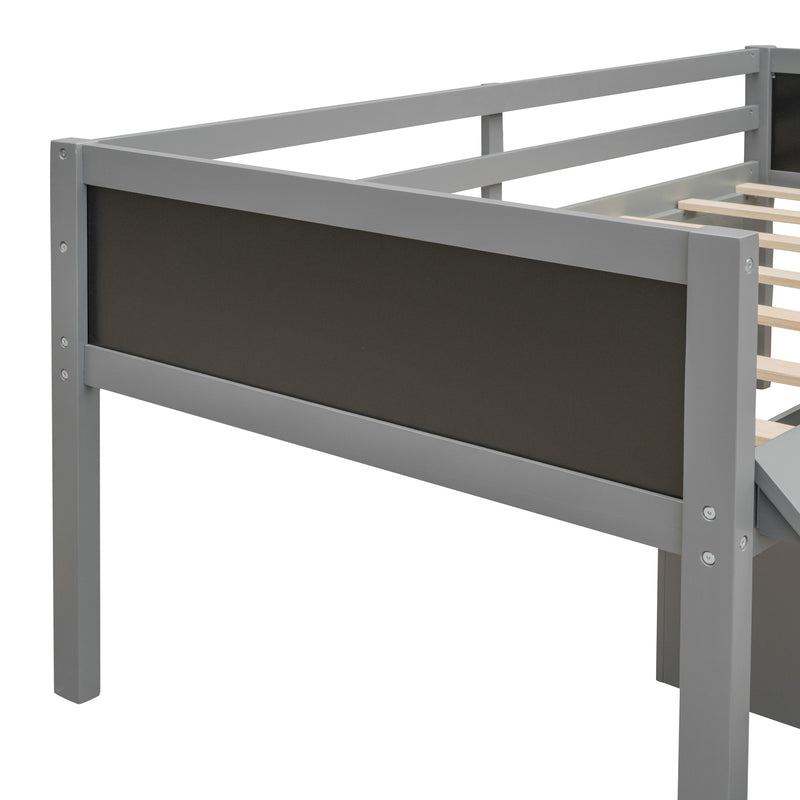 Twin size Loft Bed Wood Bed with Two Storage Boxes - Gray( old sku: LP000075AAE )