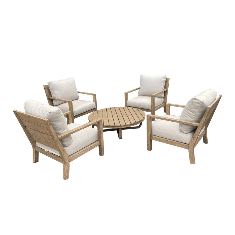 5 Piece Acacia Wood Outdoor Seating Set - Light Brown