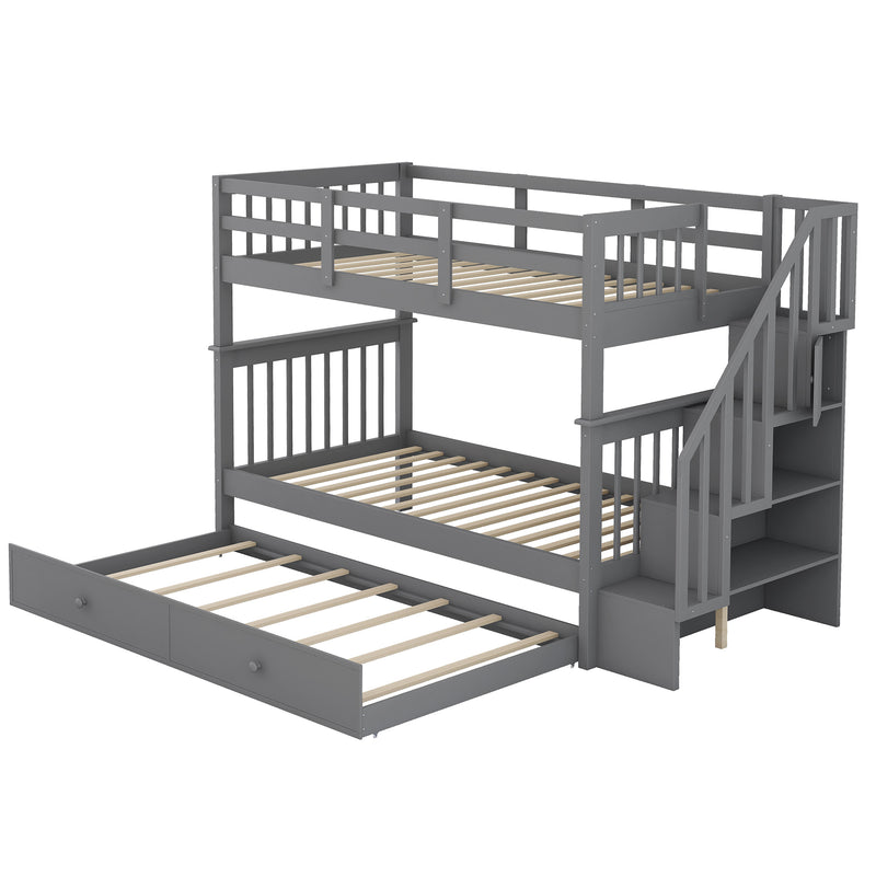 Stairway Twin-Over-Twin Bunk Bed with Twin size Trundle for Bedroom, Dorm, Adults, Gray( old sku: LP000209AAE )