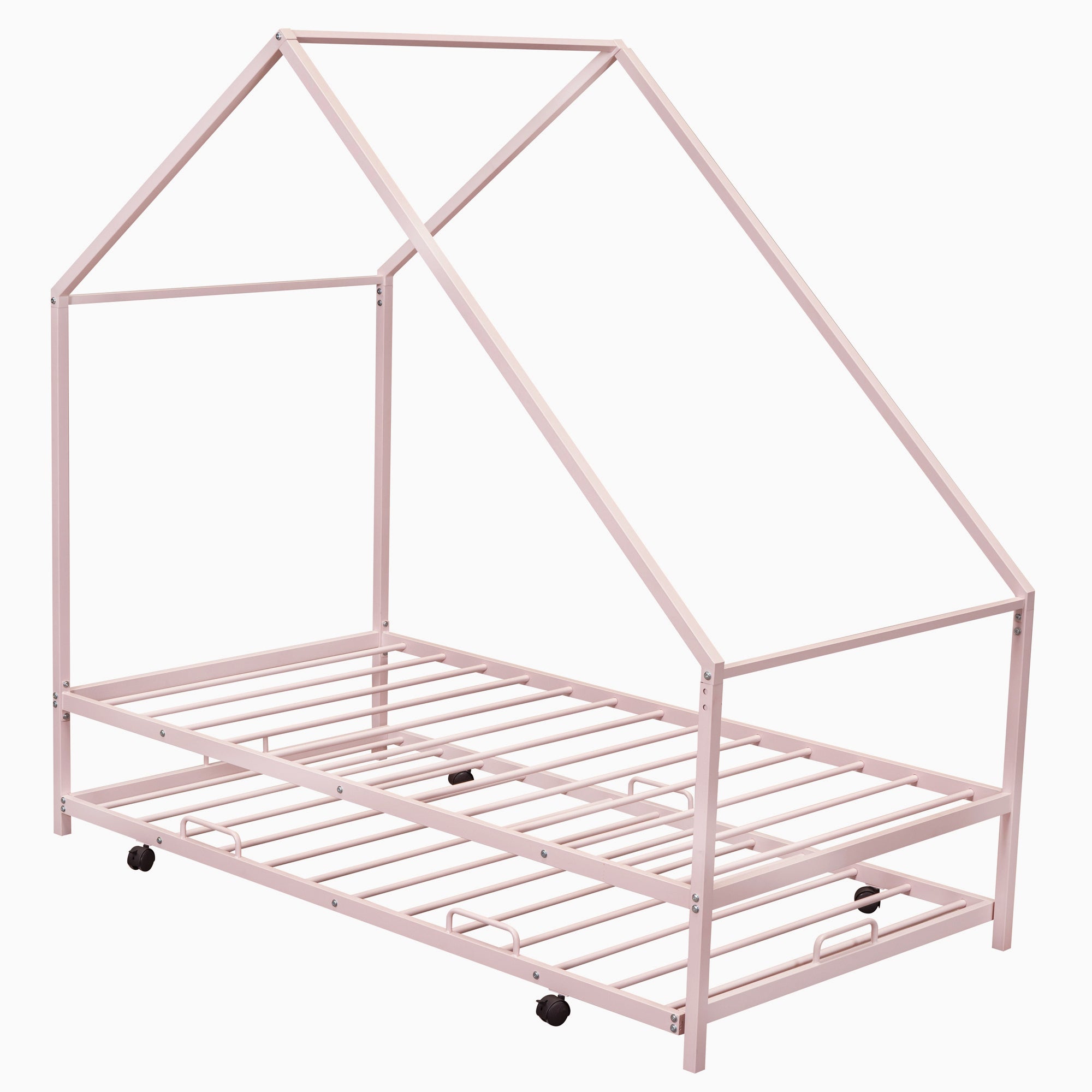 Metal House Bed With Trundle, Twin Size House Bed Pink - Atlantic Fine Furniture Melbourne FL