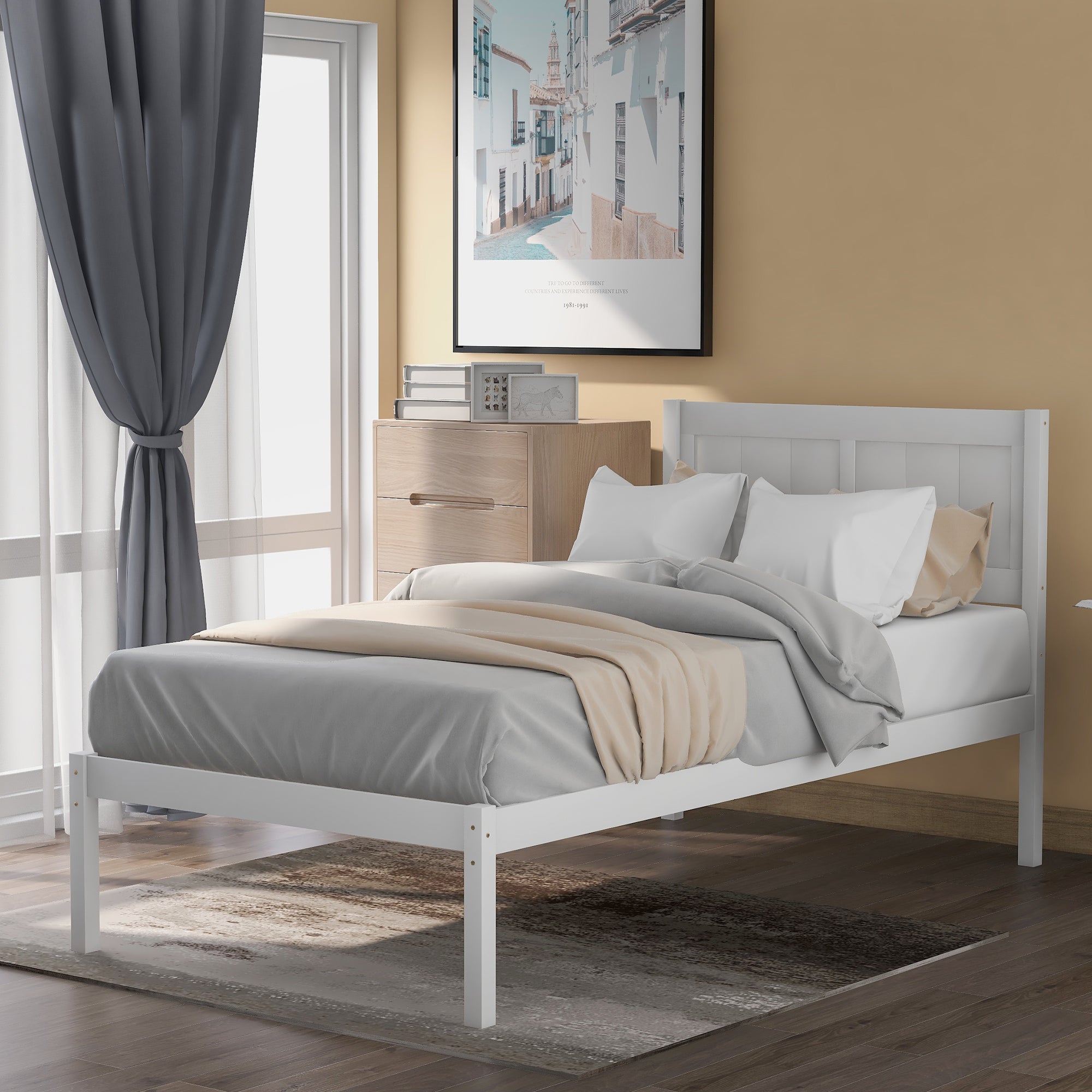 Wood Platform Bed Twin size Platform Bed with Headboard - Atlantic Fine Furniture Melbourne FL