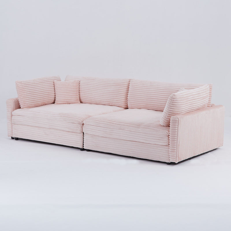 Elegant Corduroy Sofa With Throw Pillows And Backrests