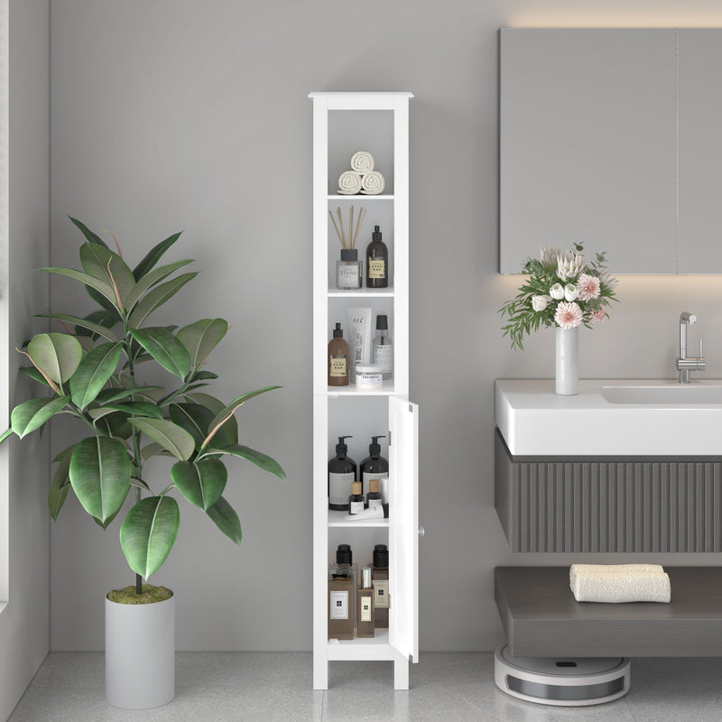 Slim Tall Bathroom Storage Cabinet With Adjustable Shelves, Anti Tip Freestanding Cabinet - White