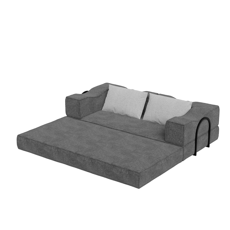 Convertible Couch Bed With 2 Pillows, 3 Seat Folding Floor Couch & King Size Bed Mattress, Diy Combination - Gray