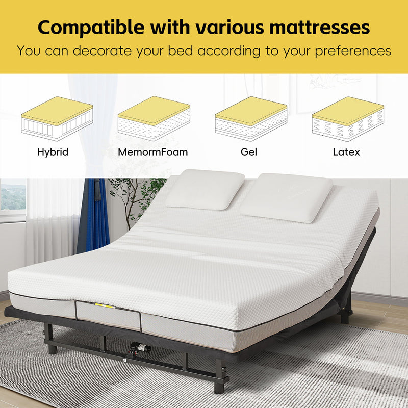 Electric Ergonomic Adjustable Bed Base With Wireless Remote, Quiet Motor, Independent Head And Foot Incline