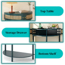 Boho Rattan Semi Circle End Table With Sliding Rattan Door, Storage And Bottom Shelf