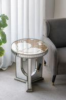 Round Table With Elegant Foral Design And Mirrored