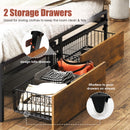 Upholstered Platform Bed Frame With Storage Drawers, USB Ports, LED Lights