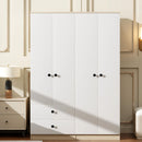 4 Door Wardrobe Closet With Drawers, Shelf, And Hanging Rod - White / Natural
