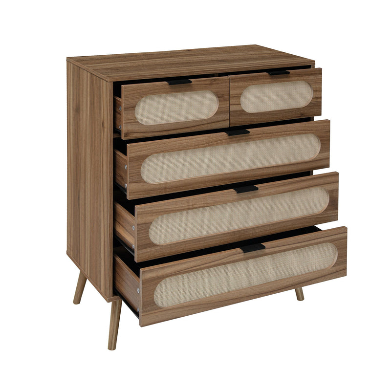 Modern 5 Drawer Accent Storage Cabinet For Living Room, Bedroom, Dining Room, Or Study - Walnut
