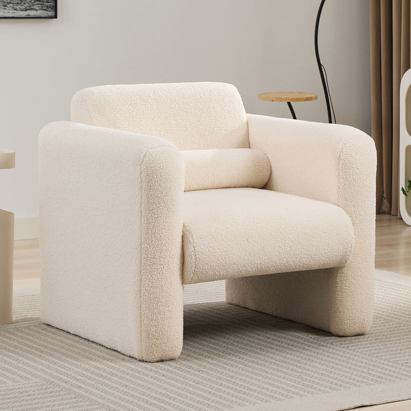 Modern Accent Chair Lambskin Sherpa Fabric Upholstered Comfy With Pillow