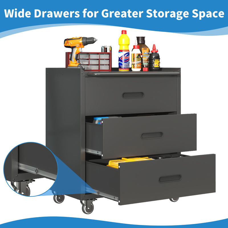Heavy Duty Metal Storage Cabinet With Wheels 3 Drawer Tool Cabinet For Garage, Office, And Home Organizer Solutions