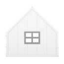 Full Size Wood House Bed with Window and Fence, White
