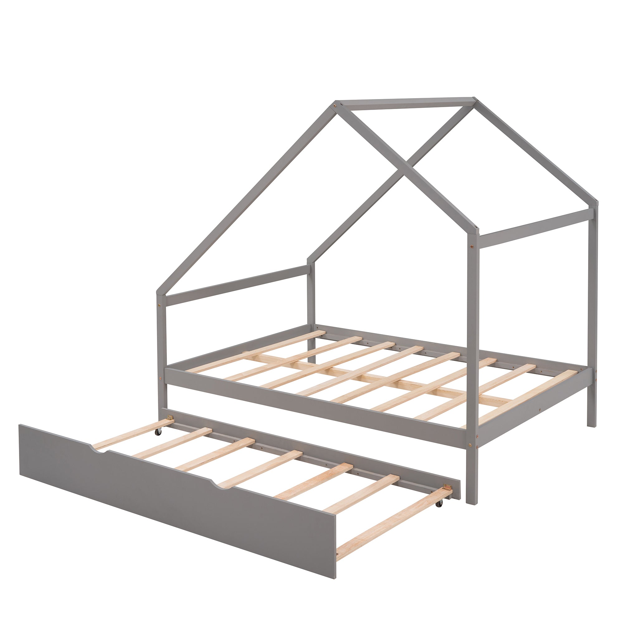 Full Size Wooden House Bed With Twin Size Trundle, GRAY - Atlantic Fine Furniture Melbourne FL