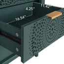 Hollow Carved 3 Drawer Dresser With Metal Handles, Storage Chest For Living Room Or Bedroom - Blackish Green