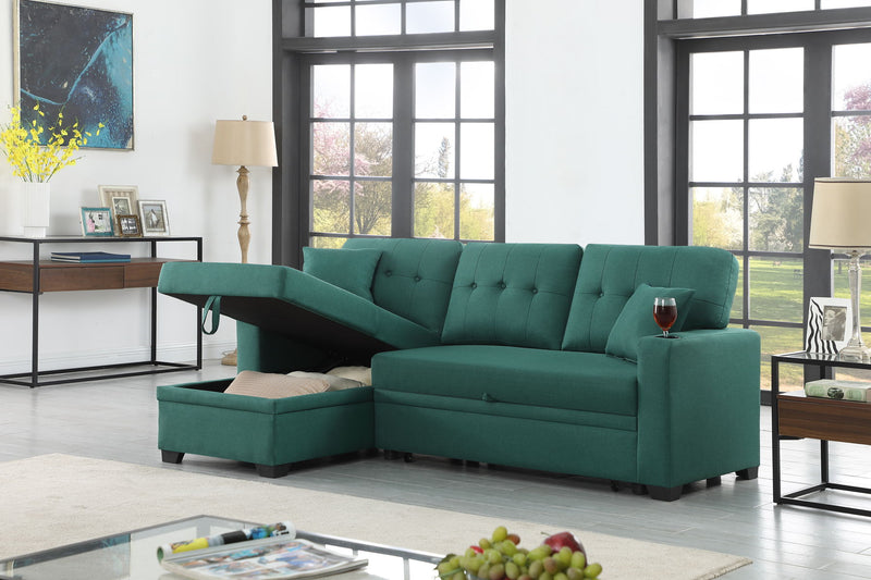 82" Width Sectional With Storage Chaise And Cupholder Armrest