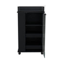 Bar Cart With Glass Door, 2 Side Shelves And Casters - Black