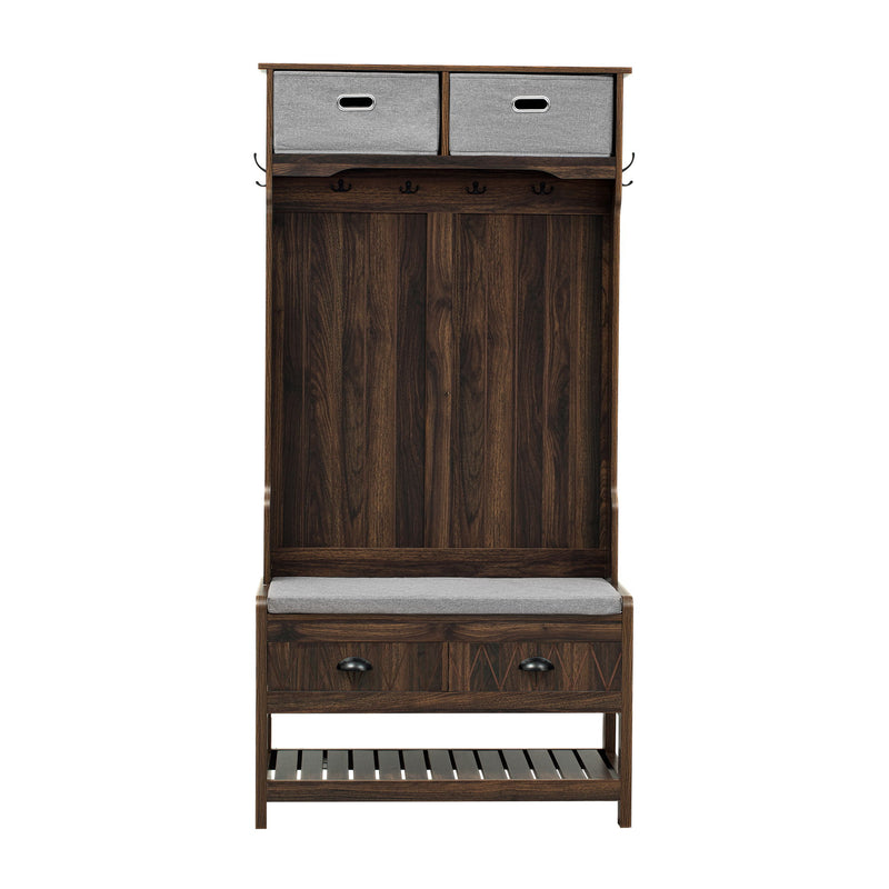 Hall Tree With 6 Hooks And Hinged Lid, Coat Hanger, Storage Bench, 3 In 1 Design
