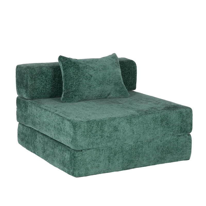 Convertible Floor Sofa Bed With Fixed Shape Frame For Living Room - Dark Green