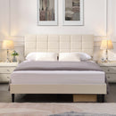 Full Size Platform Bed Frame with Fabric Upholstered Headboard and Wooden Slats, No Box Spring Needed/Easy Assembly, Beige
