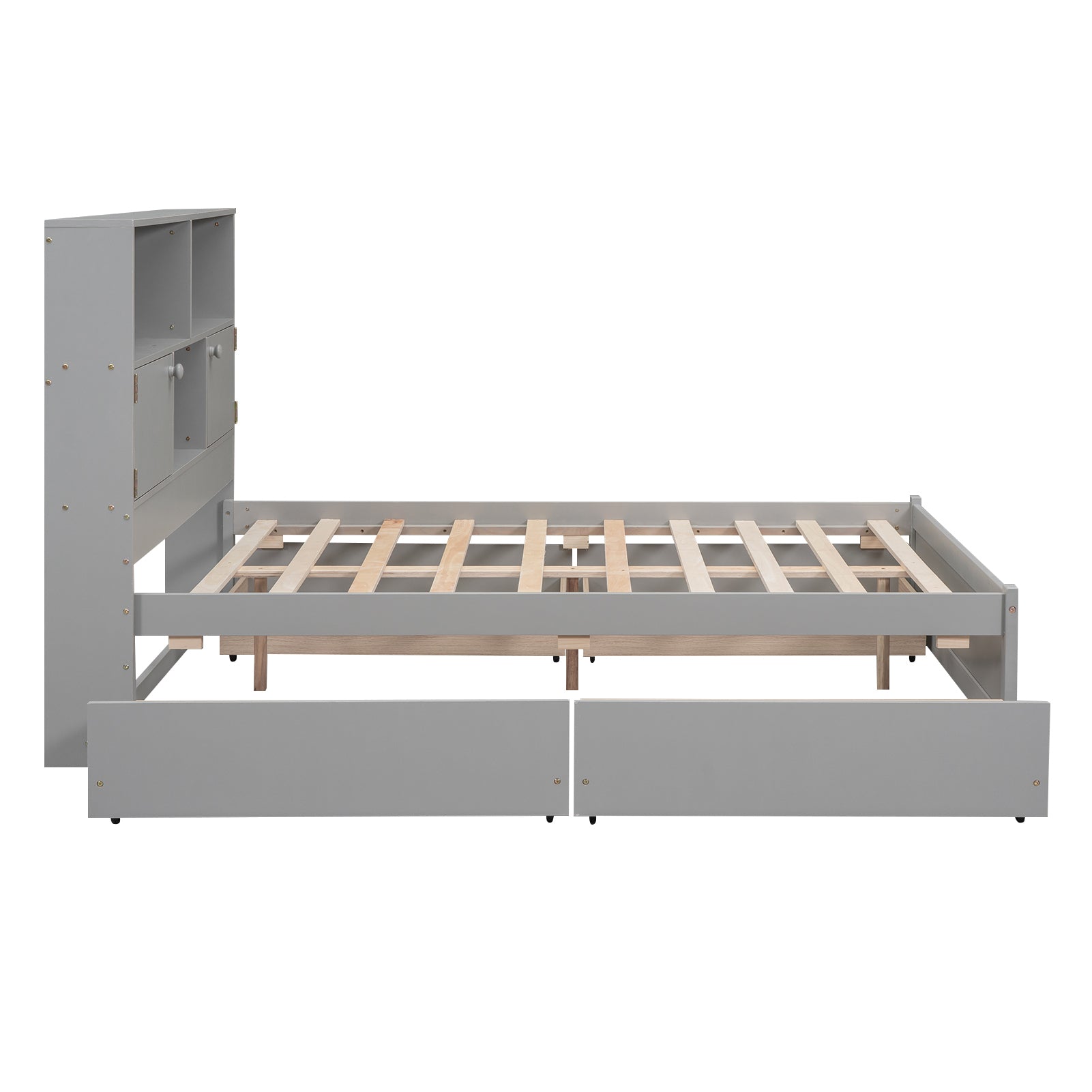 Full Size Platform Bed with Storage Headboard, Charging Station and 4 Drawers, Gray - Atlantic Fine Furniture Melbourne FL