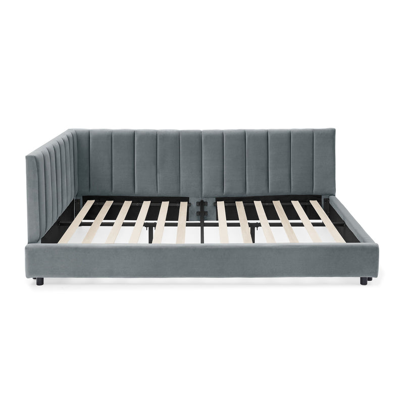 Mid-Century Upholstered Tufted Bed Frame With Backrest And Armrests