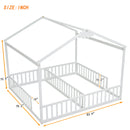 Double Twin House-Style Floor Bed With Fence, Guardrails, Without Door