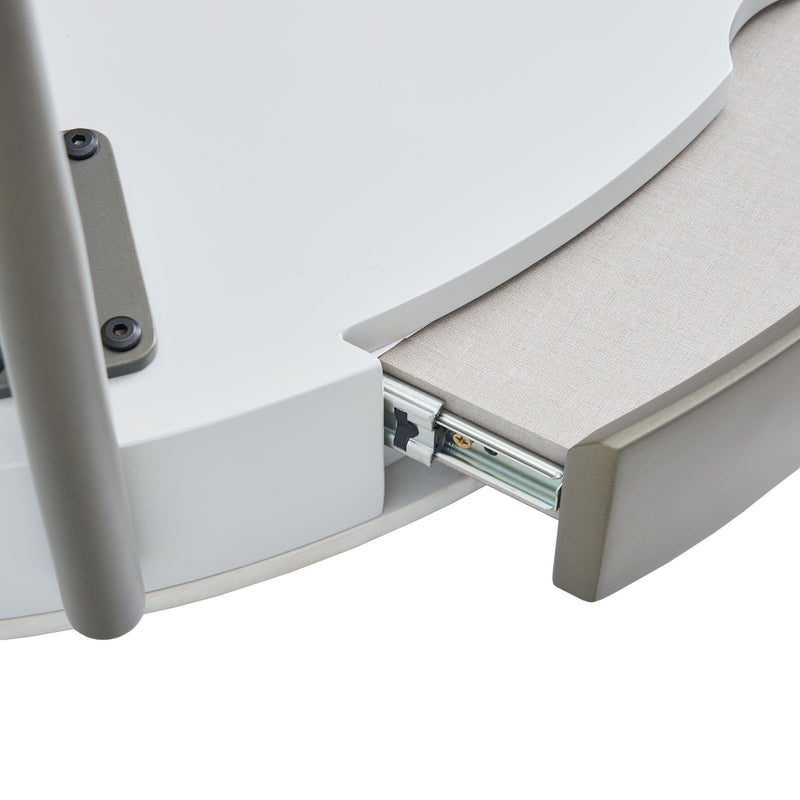 Modern Round Coffee Table With Storage Drawers Handcrafted Ceramic Inlay Tabletop 2 Tone Wood Legs Scandinavian Living Room Center Table - White / Gray