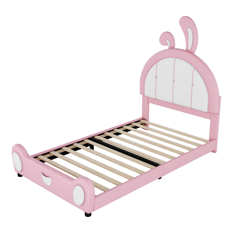 Upholstered Platform Bed With Rabbit Shaped Headboard