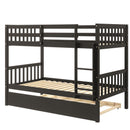 Twin Over Twin Bunk Beds with Trundle, Solid Wood Trundle Bed Frame with Safety Rail and Ladder, Kids/Teens Bedroom, Guest Room Furniture, Can Be converted into 2 Beds,Espresso