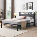 Modern Platform Bed Frame With Upholstered Storage Headboard, USB Ports