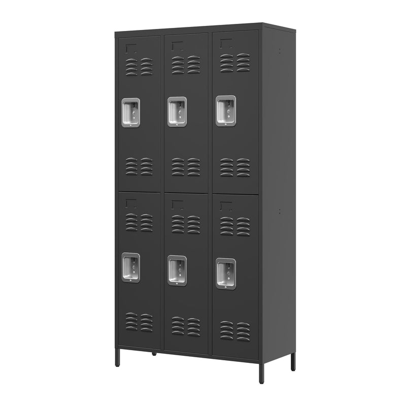 6 Door Lockers With Lock For Secure Storage - Black